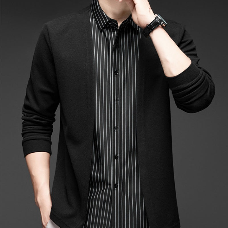 Men's Fake Two-Piece Striped Long-Sleeved Sweater