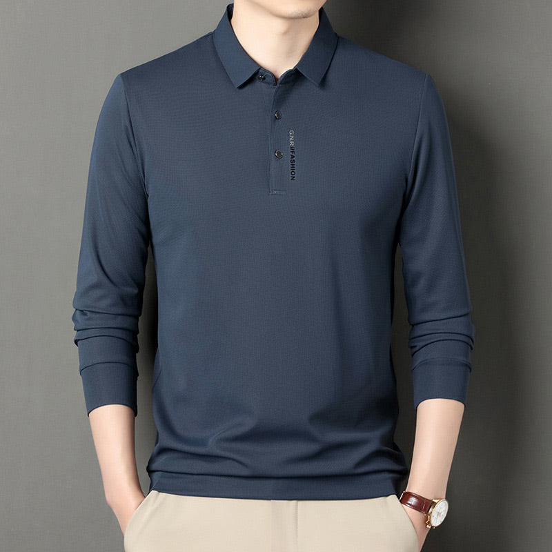 Men's Solid Long Sleeve T-Shirt with Lapel