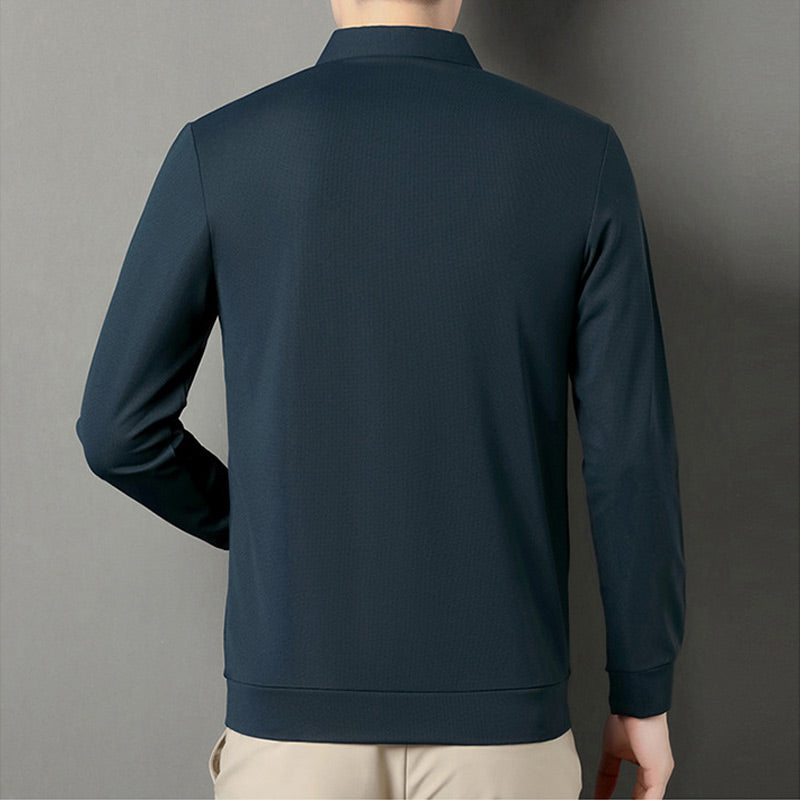 Men's Solid Long Sleeve T-Shirt with Lapel